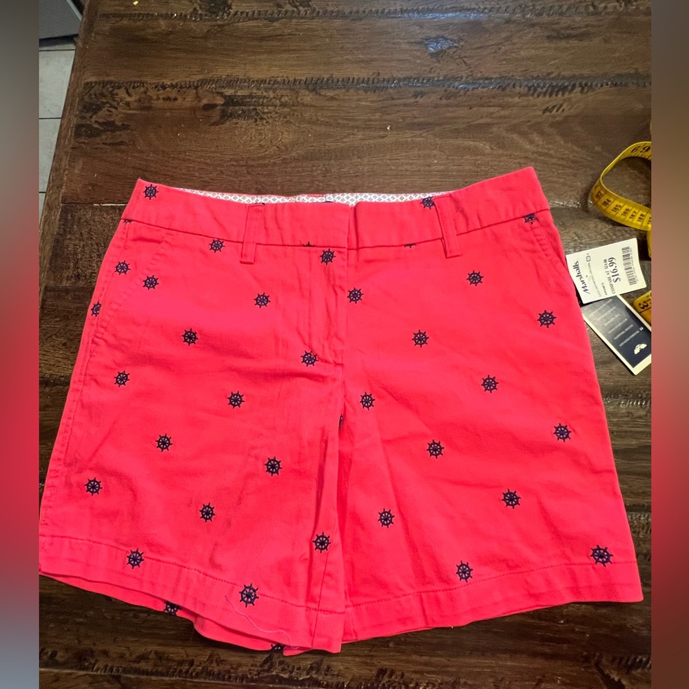 British Khaki Pink/Muted Red Nautical Embroidered Shorts